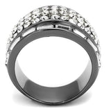 IP Light Black  (IP Gun) Stainless Steel Ring with Top Grade Crystal  in Clear
