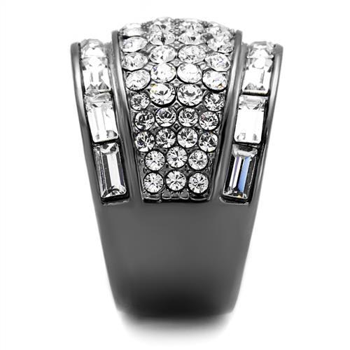 IP Light Black  (IP Gun) Stainless Steel Ring with Top Grade Crystal  in Clear