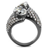 IP Light Black  (IP Gun) Stainless Steel Ring with AAA Grade CZ  in Clear