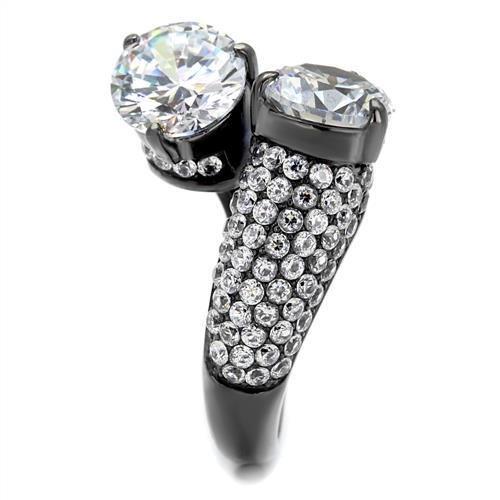 IP Light Black  (IP Gun) Stainless Steel Ring with AAA Grade CZ  in Clear