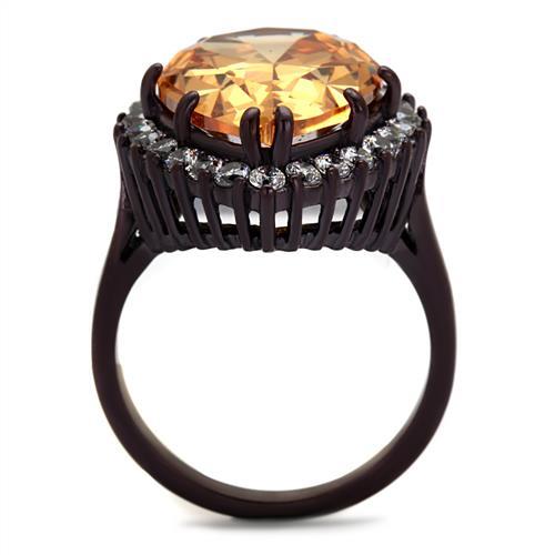 IP Dark Brown (IP coffee) Stainless Steel Ring with AAA Grade CZ  in Champagne