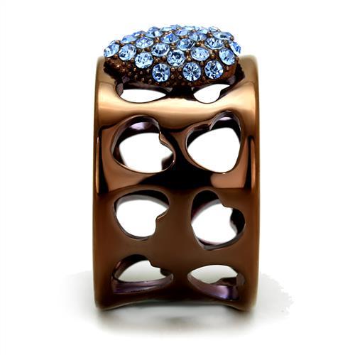 IP Coffee light Stainless Steel Ring with Top Grade Crystal  in Aquamarine