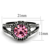 IP Light Black  (IP Gun) Stainless Steel Ring with Top Grade Crystal  in Light Rose