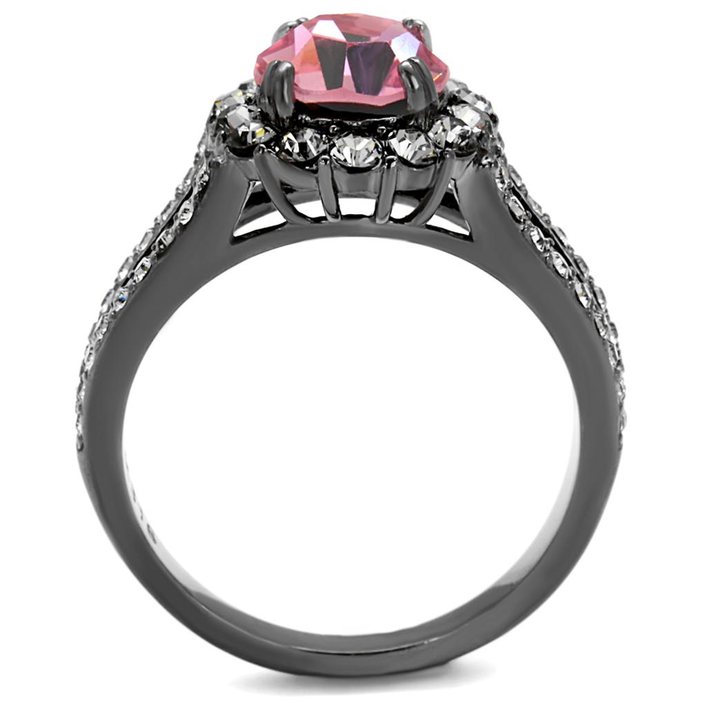 IP Light Black  (IP Gun) Stainless Steel Ring with Top Grade Crystal  in Light Rose