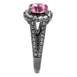 IP Light Black  (IP Gun) Stainless Steel Ring with Top Grade Crystal  in Light Rose