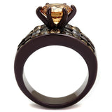 IP Dark Brown (IP coffee) Stainless Steel Ring with AAA Grade CZ  in Champagne
