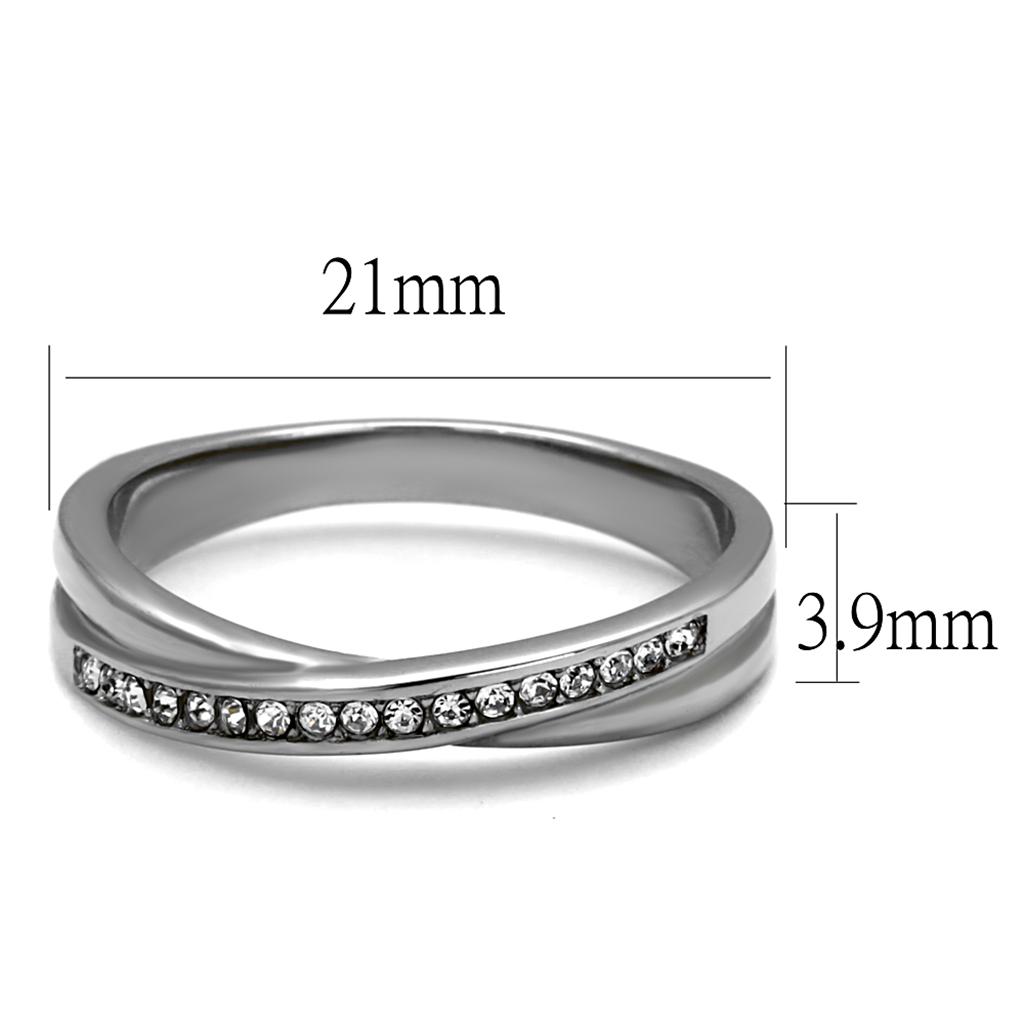 High polished (no plating) Stainless Steel Ring with Top Grade Crystal  in Clear