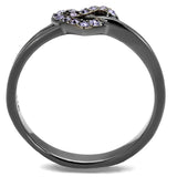IP Light Black  (IP Gun) Stainless Steel Ring with Top Grade Crystal  in Light Amethyst