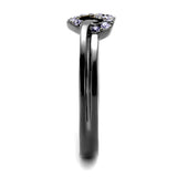 IP Light Black  (IP Gun) Stainless Steel Ring with Top Grade Crystal  in Light Amethyst