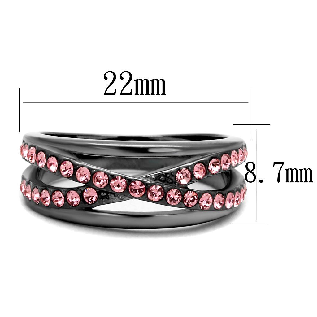 IP Light Black  (IP Gun) Stainless Steel Ring with Top Grade Crystal  in Light Peach