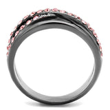 IP Light Black  (IP Gun) Stainless Steel Ring with Top Grade Crystal  in Light Peach
