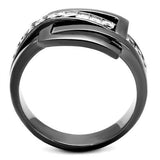 IP Light Black  (IP Gun) Stainless Steel Ring with AAA Grade CZ  in Clear