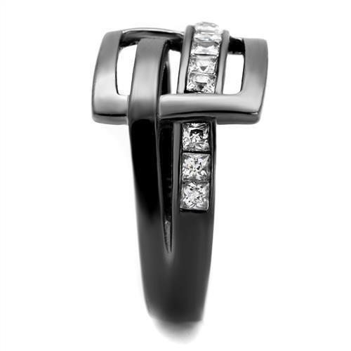 IP Light Black  (IP Gun) Stainless Steel Ring with AAA Grade CZ  in Clear