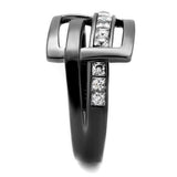 IP Light Black  (IP Gun) Stainless Steel Ring with AAA Grade CZ  in Clear