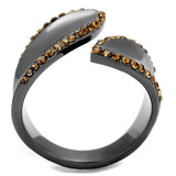 IP Light Black  (IP Gun) Stainless Steel Ring with Top Grade Crystal  in Smoked Quartz
