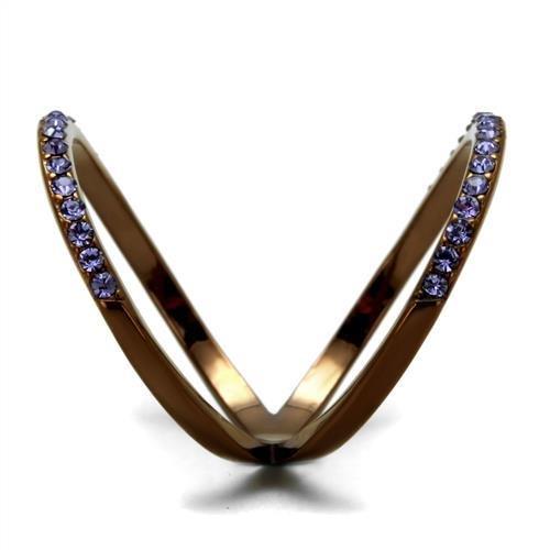 IP Coffee light Stainless Steel Ring with Top Grade Crystal  in Tanzanite