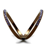 IP Coffee light Stainless Steel Ring with Top Grade Crystal  in Tanzanite