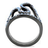 IP Light Black  (IP Gun) Stainless Steel Ring with Top Grade Crystal  in Aquamarine