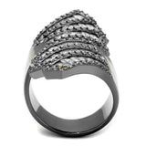 IP Light Black  (IP Gun) Stainless Steel Ring with AAA Grade CZ  in Clear