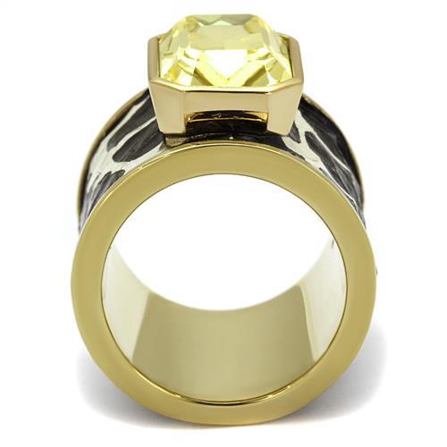 IP Gold(Ion Plating) Stainless Steel Ring with Top Grade Crystal  in Citrine Yellow
