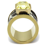 IP Gold(Ion Plating) Stainless Steel Ring with Top Grade Crystal  in Citrine Yellow