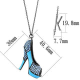 IP Light Black  (IP Gun) Stainless Steel Chain Pendant with Top Grade Crystal  in Aquamarine