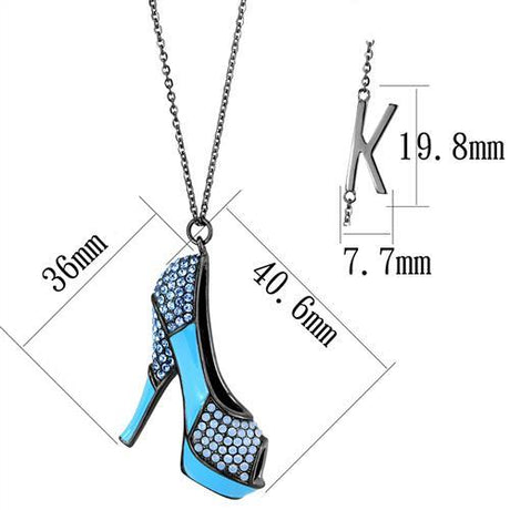 IP Light Black  (IP Gun) Stainless Steel Chain Pendant with Top Grade Crystal  in Aquamarine