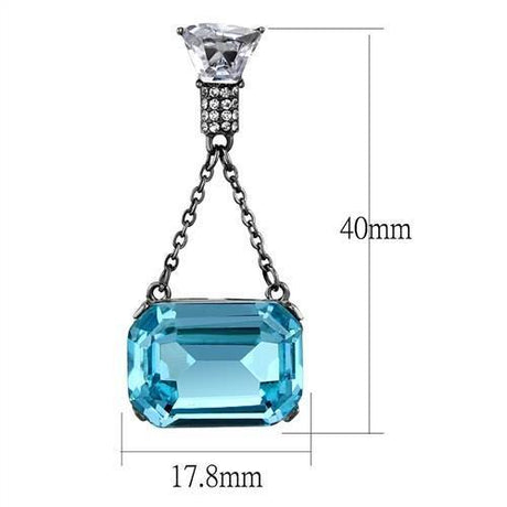 IP Light Black  (IP Gun) Stainless Steel Earrings with Top Grade Crystal  in Sea Blue