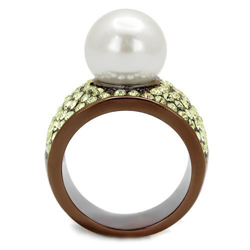 IP Coffee light Stainless Steel Ring with Synthetic Pearl in White