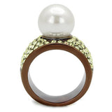 IP Coffee light Stainless Steel Ring with Synthetic Pearl in White
