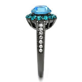 IP Light Black  (IP Gun) Stainless Steel Ring with Top Grade Crystal  in Sea Blue
