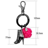 IP Light Black  (IP Gun) Stainless Steel Key Ring with Synthetic Synthetic Stone in Rose