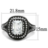 IP Light Black  (IP Gun) Stainless Steel Ring with AAA Grade CZ  in Clear