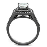 IP Light Black  (IP Gun) Stainless Steel Ring with AAA Grade CZ  in Clear