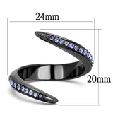 IP Light Black  (IP Gun) Stainless Steel Ring with Top Grade Crystal  in Tanzanite