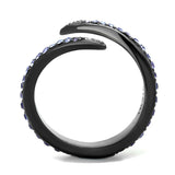 IP Light Black  (IP Gun) Stainless Steel Ring with Top Grade Crystal  in Tanzanite
