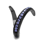 IP Light Black  (IP Gun) Stainless Steel Ring with Top Grade Crystal  in Tanzanite