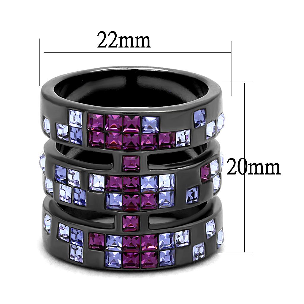 IP Light Black  (IP Gun) Stainless Steel Ring with Top Grade Crystal  in Multi Color
