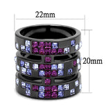 IP Light Black  (IP Gun) Stainless Steel Ring with Top Grade Crystal  in Multi Color