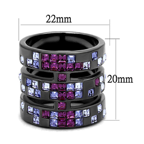 IP Light Black  (IP Gun) Stainless Steel Ring with Top Grade Crystal  in Multi Color