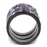 IP Light Black  (IP Gun) Stainless Steel Ring with Top Grade Crystal  in Multi Color