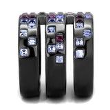IP Light Black  (IP Gun) Stainless Steel Ring with Top Grade Crystal  in Multi Color