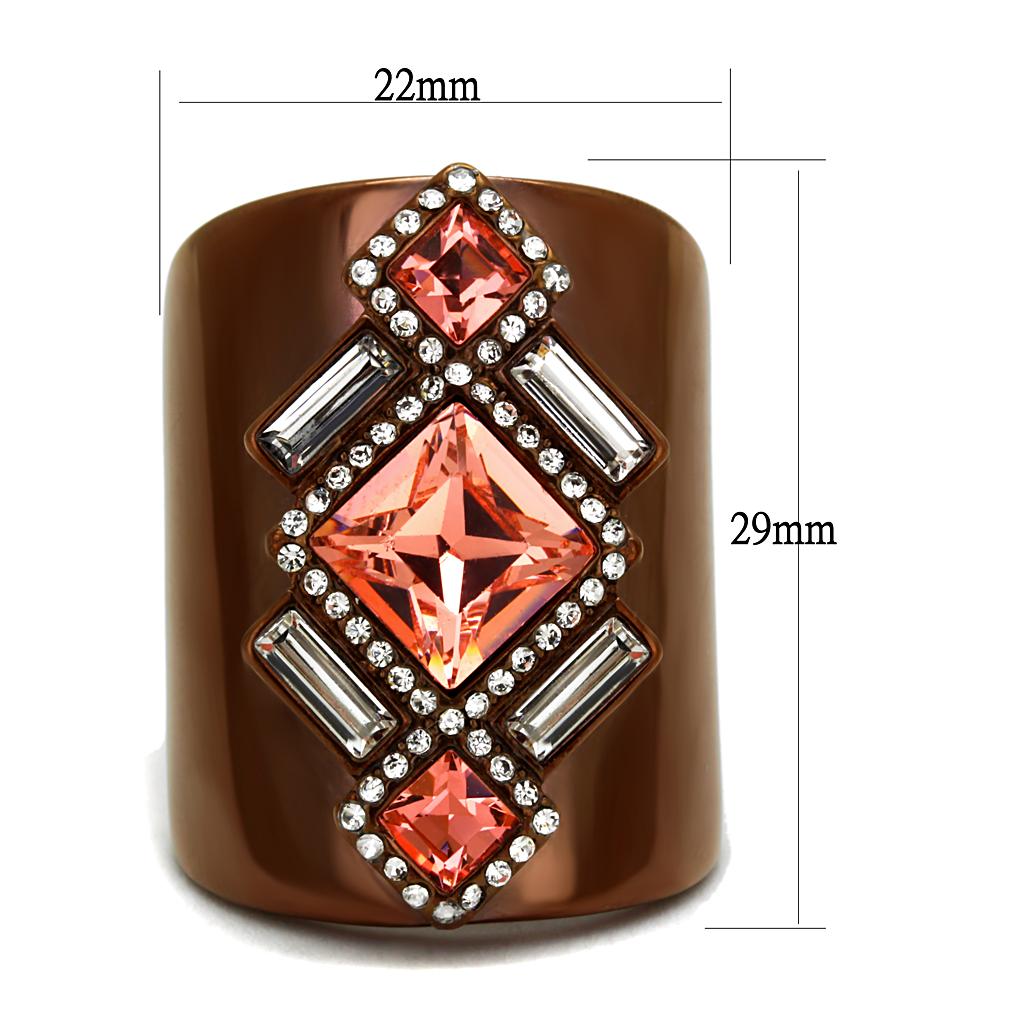 IP Coffee light Stainless Steel Ring with Top Grade Crystal  in Rose
