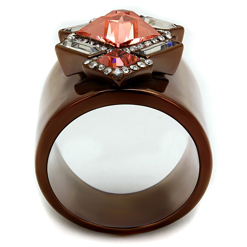 IP Coffee light Stainless Steel Ring with Top Grade Crystal  in Rose
