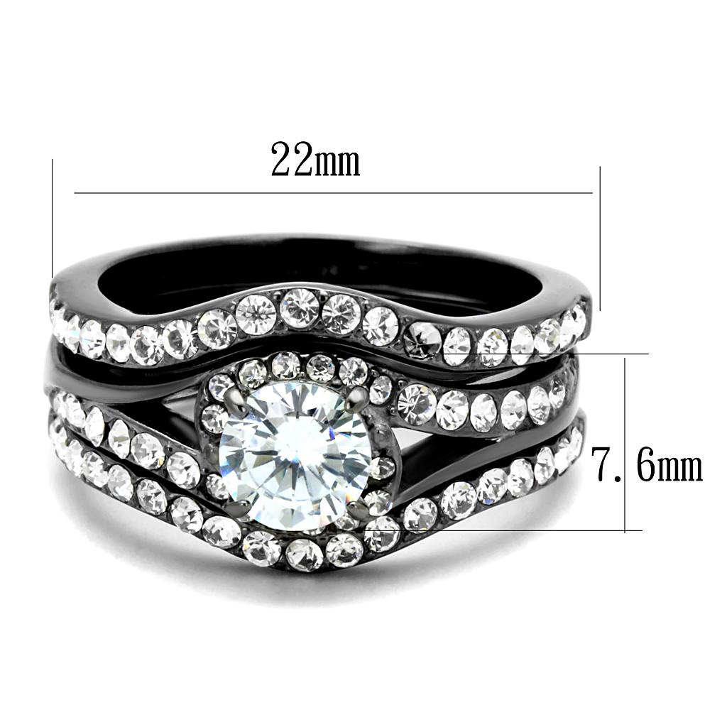 IP Light Black  (IP Gun) Stainless Steel Ring with AAA Grade CZ  in Clear