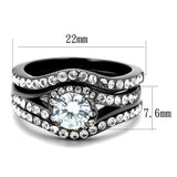 IP Light Black  (IP Gun) Stainless Steel Ring with AAA Grade CZ  in Clear