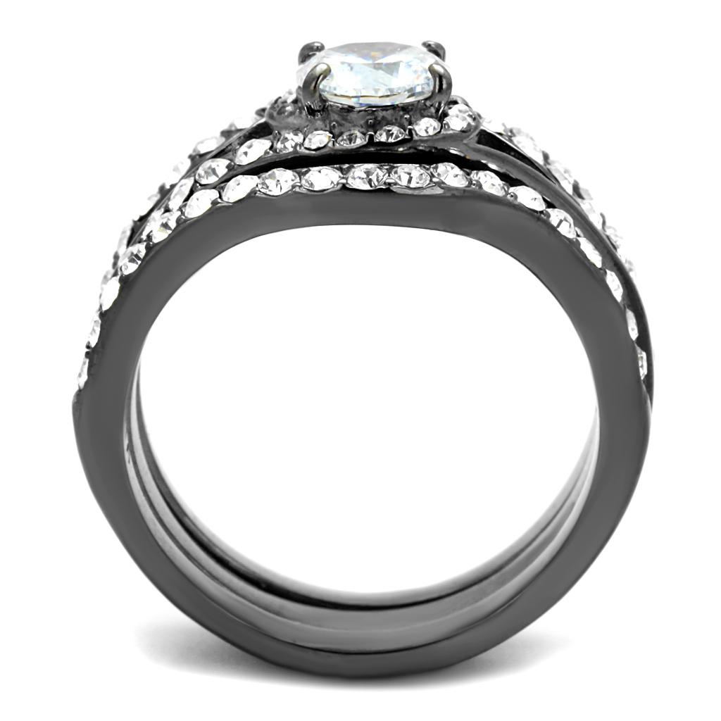 IP Light Black  (IP Gun) Stainless Steel Ring with AAA Grade CZ  in Clear