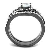 IP Light Black  (IP Gun) Stainless Steel Ring with AAA Grade CZ  in Clear