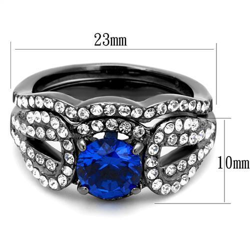 IP Light Black  (IP Gun) Stainless Steel Ring with Synthetic Spinel in London Blue