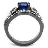 IP Light Black  (IP Gun) Stainless Steel Ring with Synthetic Spinel in London Blue
